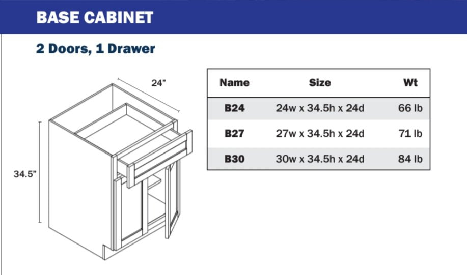 B24-B33 Base Cabinet - 2 Doors, 1 Drawer