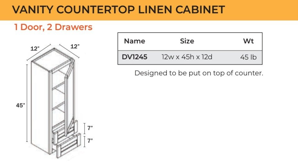 Vanity Tall Cabinet - 1 Door, 2 Drawers