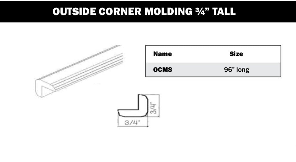 Trim - 3/4" X 3/4” (0.75” x 0.75”) - Out Side Corner Molding