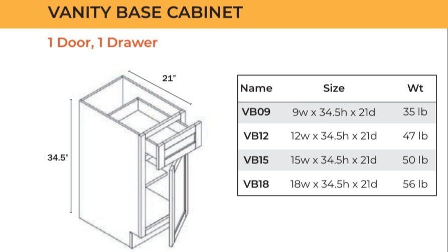 Base Cabinet - Vanity Base - 1 Door, 1 Drawer