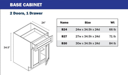 B24-B33 Base Cabinet - 2 Doors, 1 Drawer