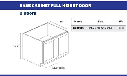 Base Cabinet - 1 Full Height Door 9” or 2 Full Height Doors 24” no drawers