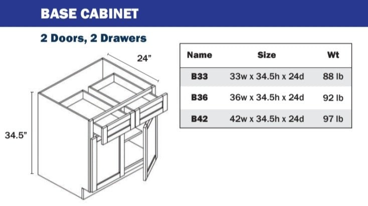 B24-B33 Base Cabinet - 2 Doors, 1 Drawer