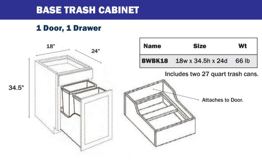 Base Cabinet Trash Pull Out Insert and 2 Cans