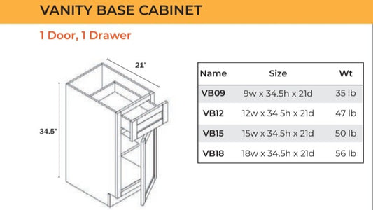 Base Cabinet - Vanity Base - 1 Door, 1 Drawer
