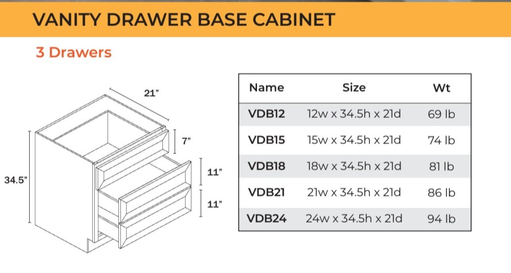 Base Cabinet - Vanity Base - 3 Drawer