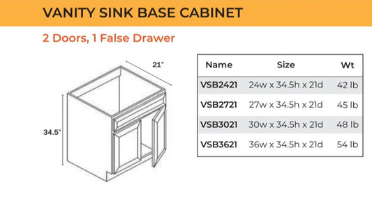 Base Cabinet - Vanity Sink Base - 2 Doors, 1 False Front
