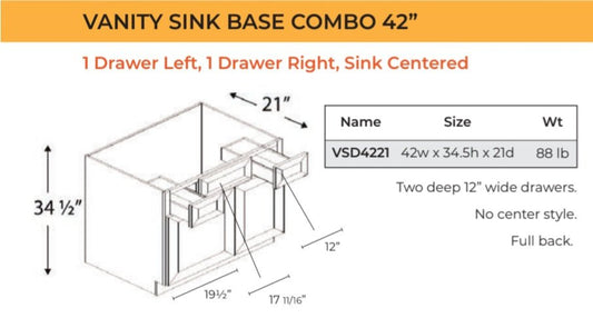 Base Cabinet - Vanity Sink Base - 2 Doors, 1 False Front, 2 Drawers, Sink Centered