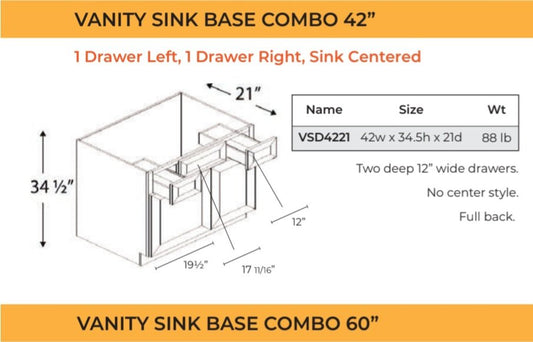 Base Cabinet - Vanity Sink Base - 2 Doors, 1 False Front, 2 Drawers, Sink Centered